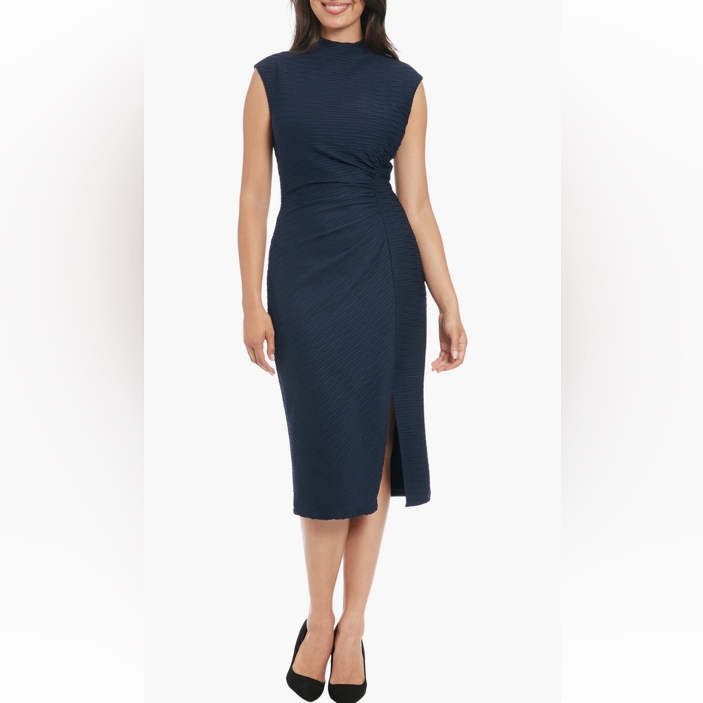 Textured Mock Neck Midi Dresd